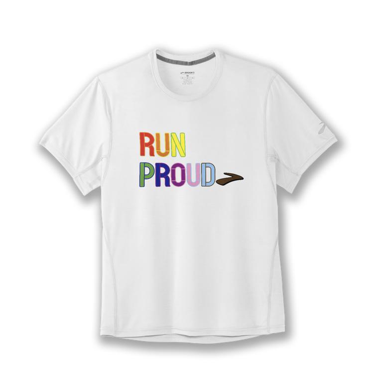 Brooks Distance Graphic Men's Short Sleeve Running Shirt - White/Run Proud (56148-UTRL)